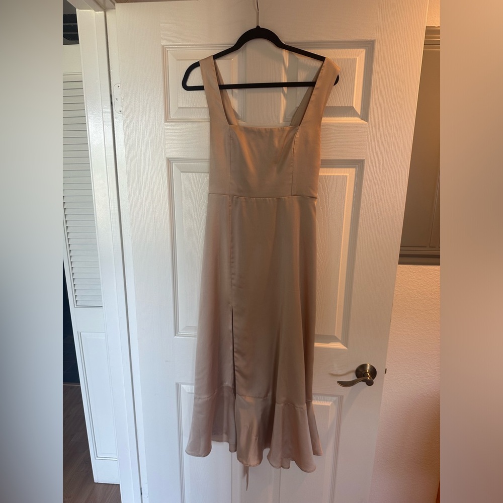 Claire Midi Dress Champagne Luxe Satin - Show Me Your Mumu Dress Size M